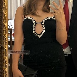 Black Maxi Dress with White Embellishments